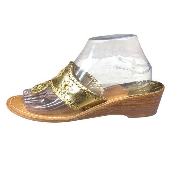 Jack Rogers Women’s Gold Leather Slip On Wedge Sandals Size US 9 - Picture 3 of 11